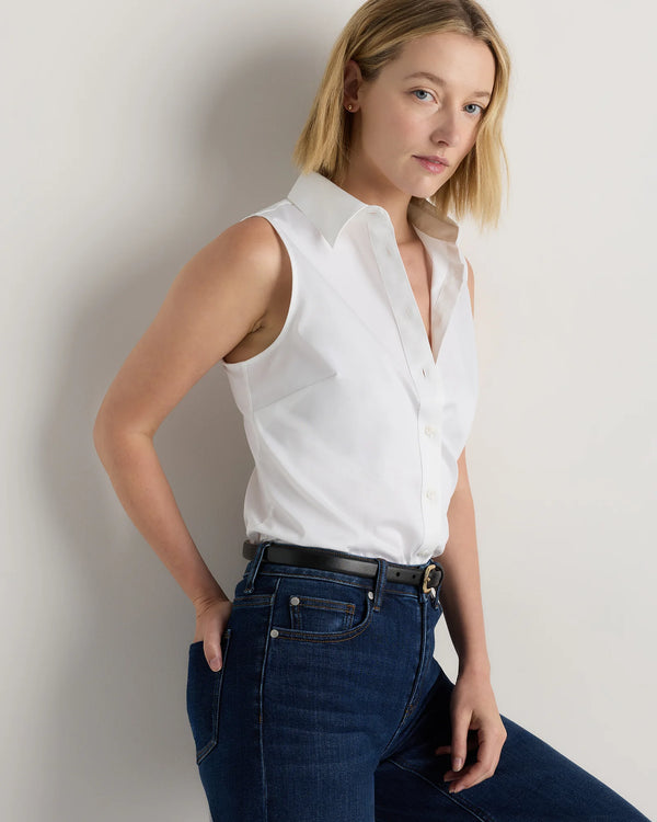 Organic Stretch Cotton Tailored Sleeveless Shirt - XS / Classic White