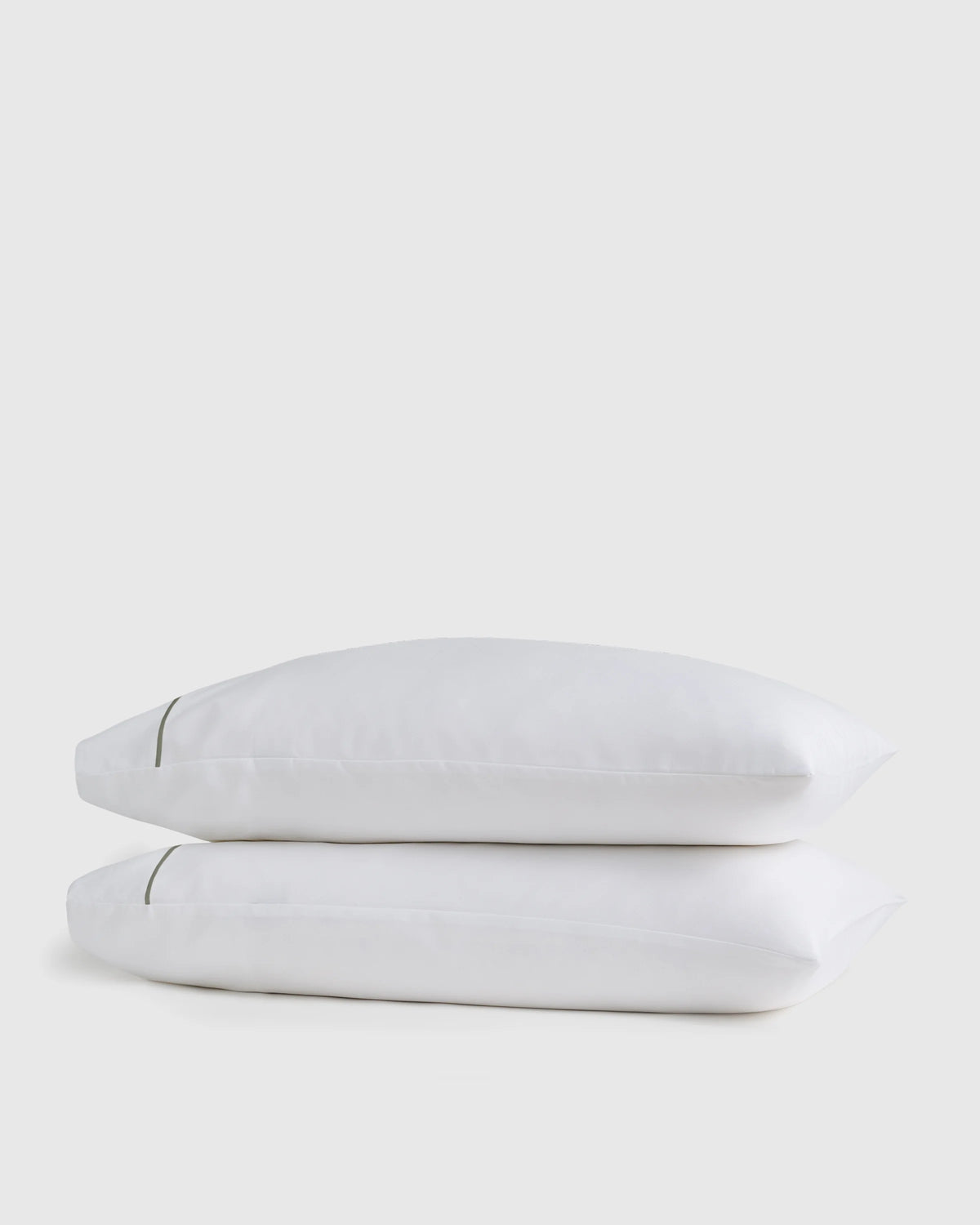 Signature Giza Cotton Sateen Embroidered Pillowcase Set - Standard / White/Dried Sage Main image
