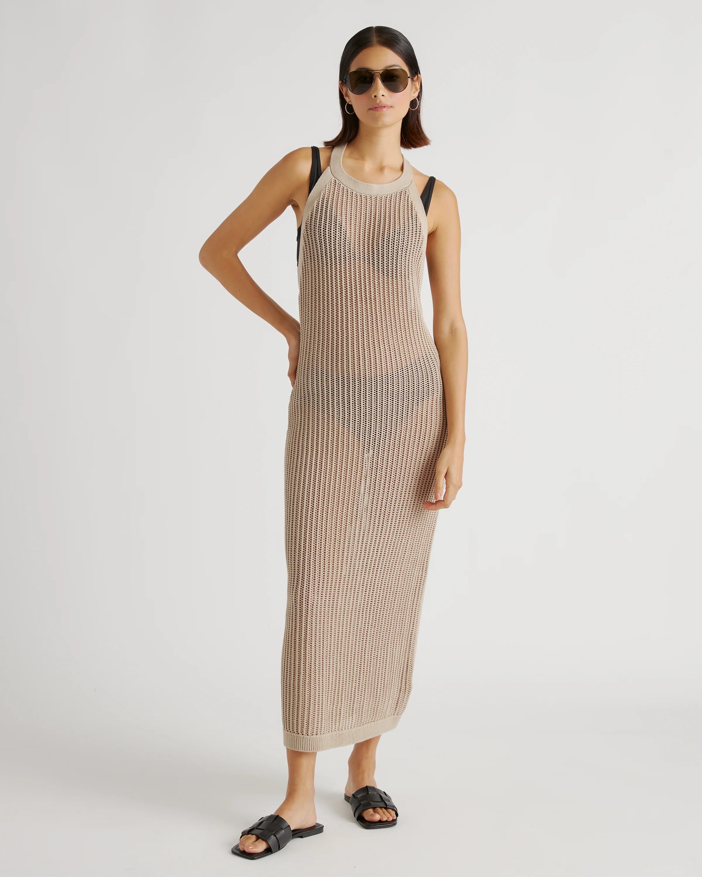 100% Organic Cotton Open-Knit Cover-Up Maxi Dress - XS / Beige Secondary image