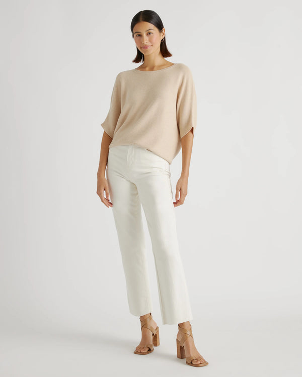 Lightweight Cotton Cashmere Link-Stitch Dolman Sweater - XS / Sugar Stone