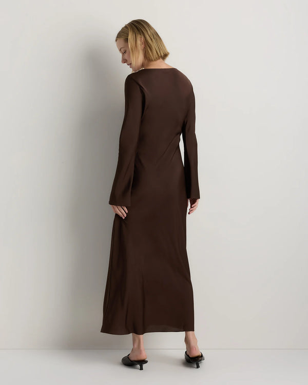 Washable Stretch Silk Long Sleeve Maxi Dress - XS / Wine Tasting Red