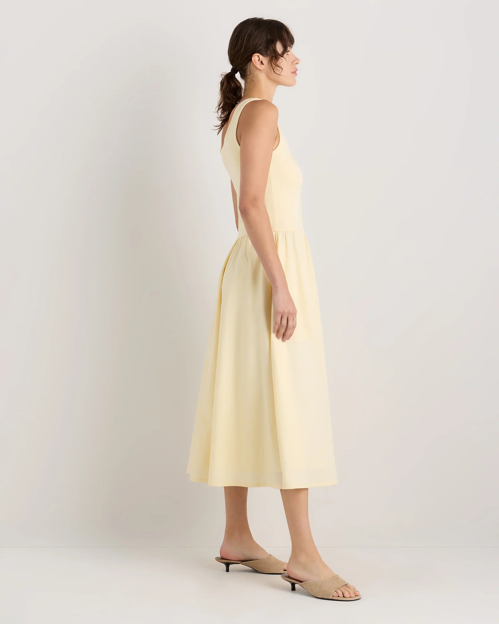 Cotton Mixed Media Tank Dress - XS / Pale Custard Yellow Secondary image
