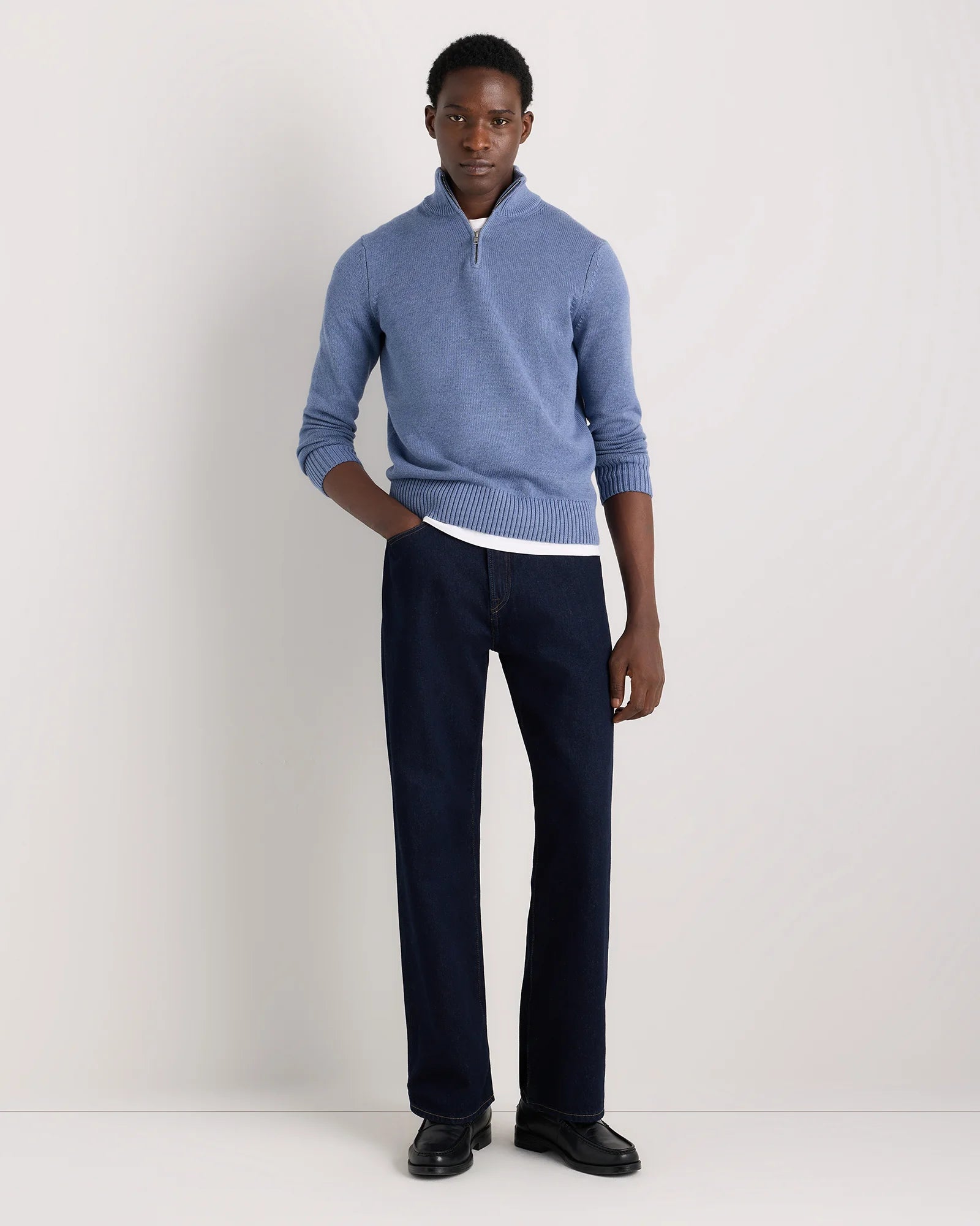 100% Organic Cotton Quarter-Zip Sweater - S / Moonstone Blue Secondary image