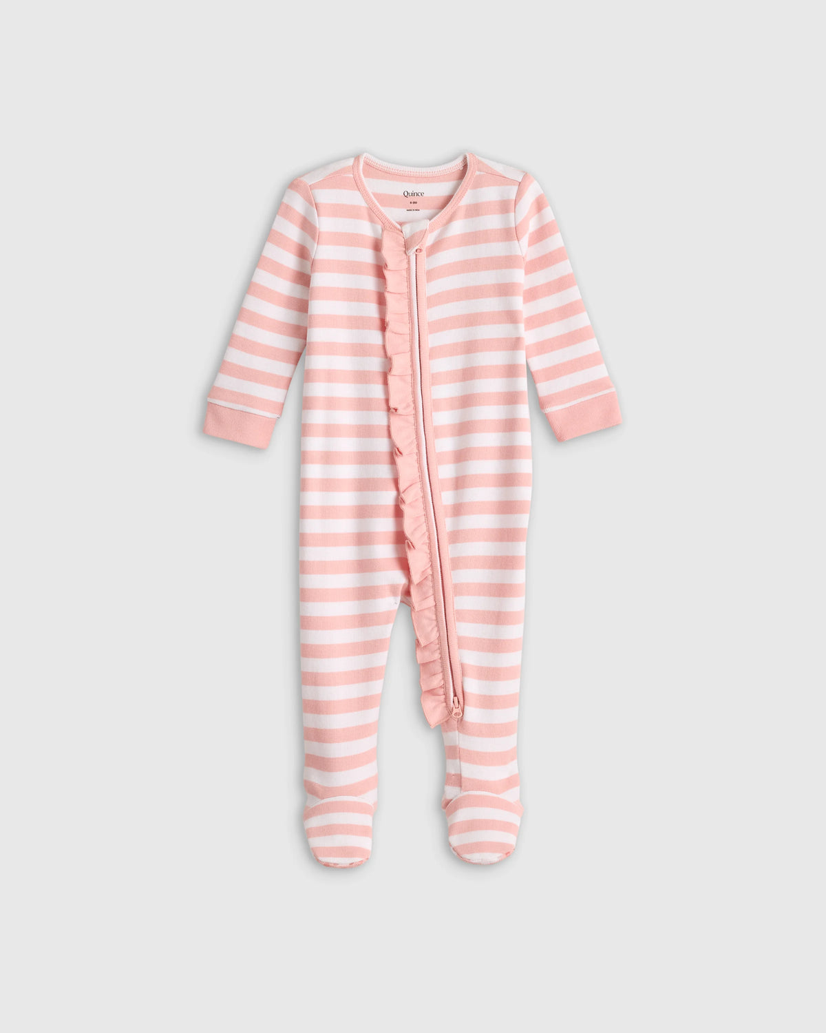 100% Organic Cotton Ruffle Footie - 0-3M / Pink Stripe Main image