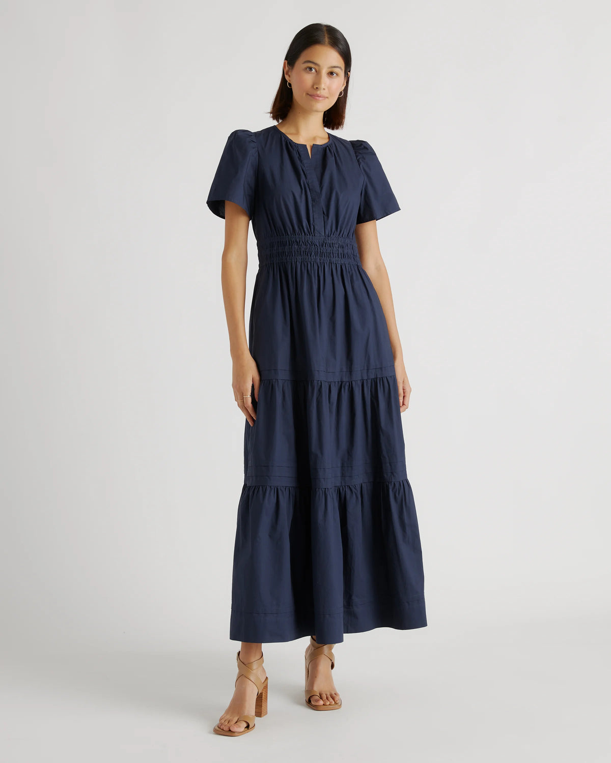 100% Organic Cotton Poplin Tiered Maxi Dress - XS / Navy Main image