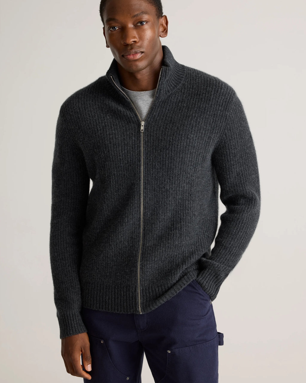 Mongolian Cashmere Fisherman Full Zip Sweater - S / Teak