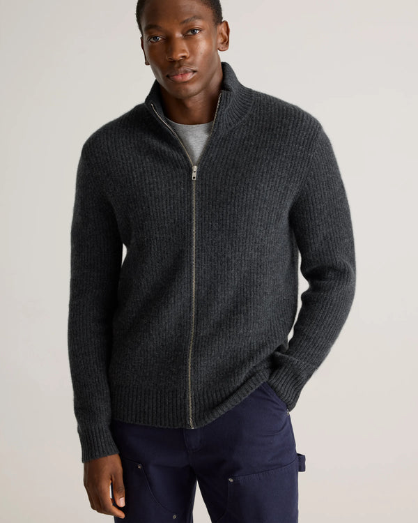 Mongolian Cashmere Fisherman Full Zip Sweater - S / Teak