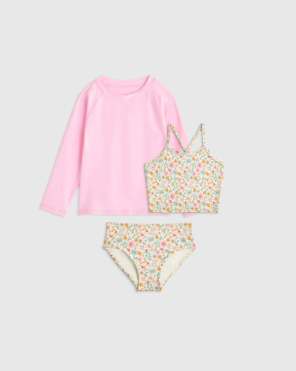 Tankini and Long Sleeve Raglan Rash Guard Set - 2T / Soft Ditsy Floral