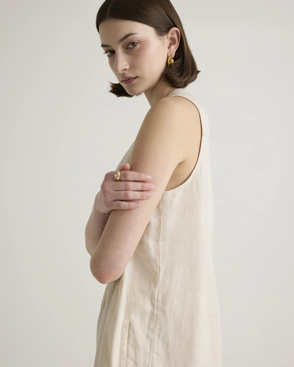 100% European Linen Sleeveless Swing Dress - XS / Classic Mini Gingham