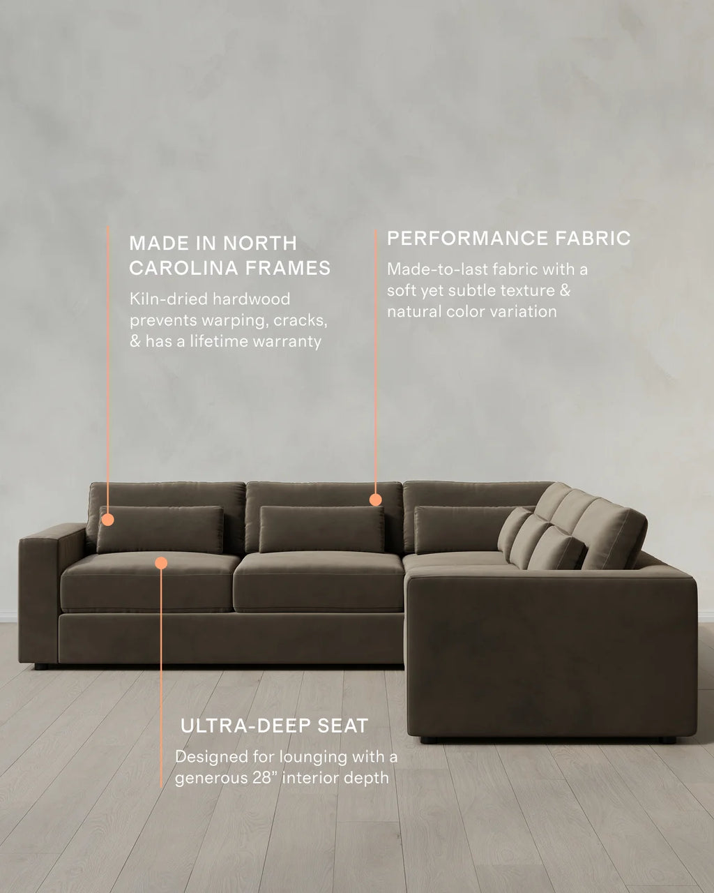 Ashford Deep Seat L Sectional in Performance Velvet - 119x119 / Taupe