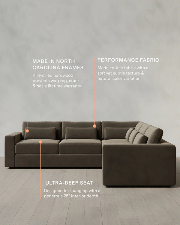 Ashford Deep Seat L Sectional in Performance Velvet - 119x119 / Taupe