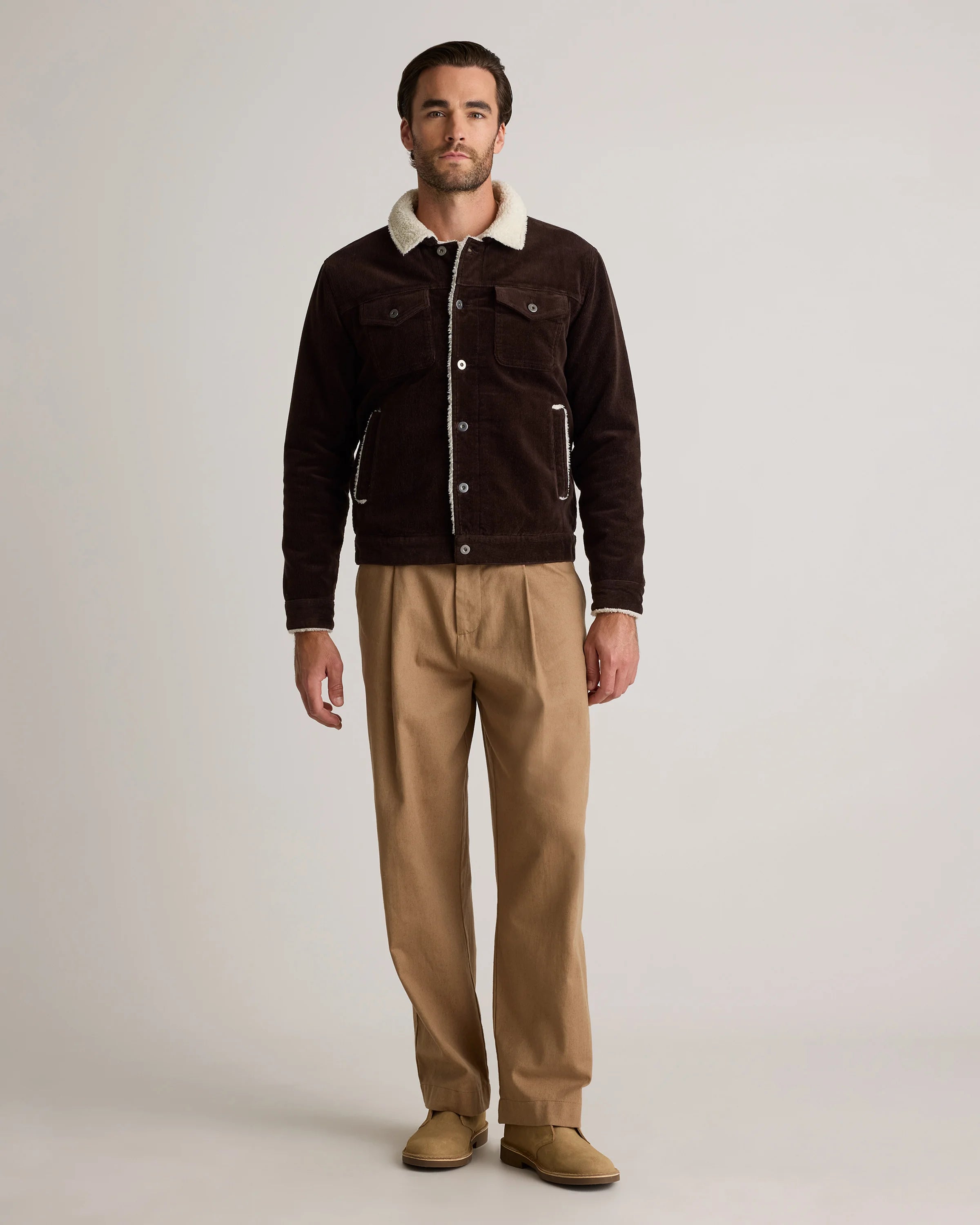 Organic Stretch Corduroy Sherpa-Lined Trucker Jacket - S / Espresso Secondary image