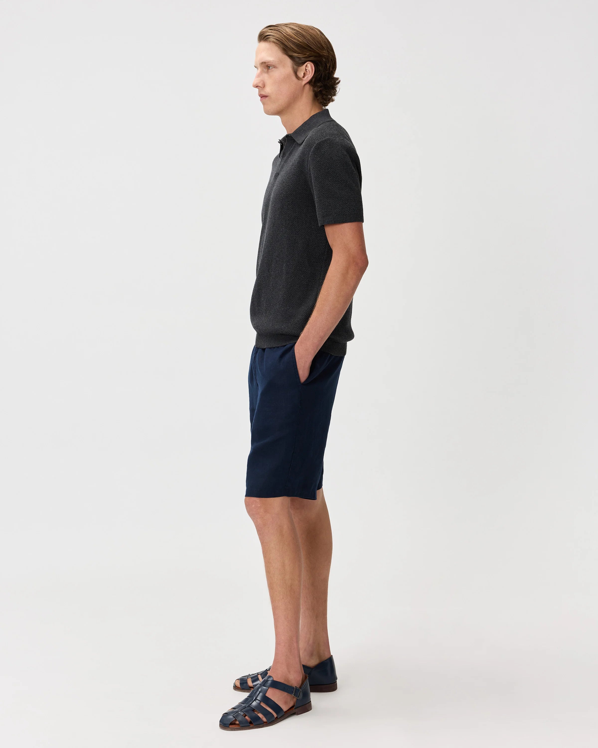 100% Organic Cotton Mesh-Stitch Sweater Polo - XS / Charcoal Secondary image