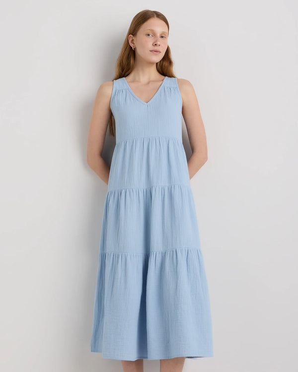 100% Organic Cotton Gauze Tiered Maxi Dress - XS / Indigo Blue