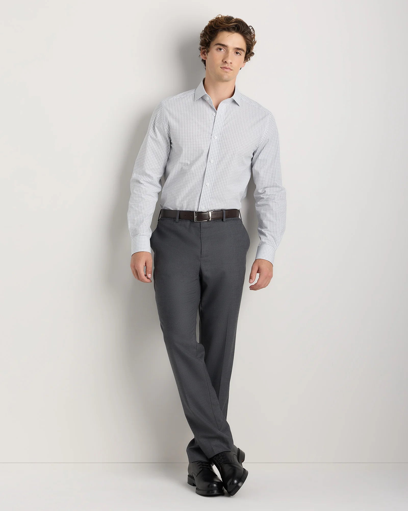 Organic Cotton Stretch Poplin Dress Shirt - S / White/Navy Minigrid Secondary image