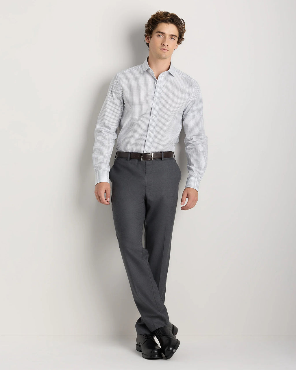Organic Cotton Stretch Poplin Dress Shirt - S / White/Navy Minigrid