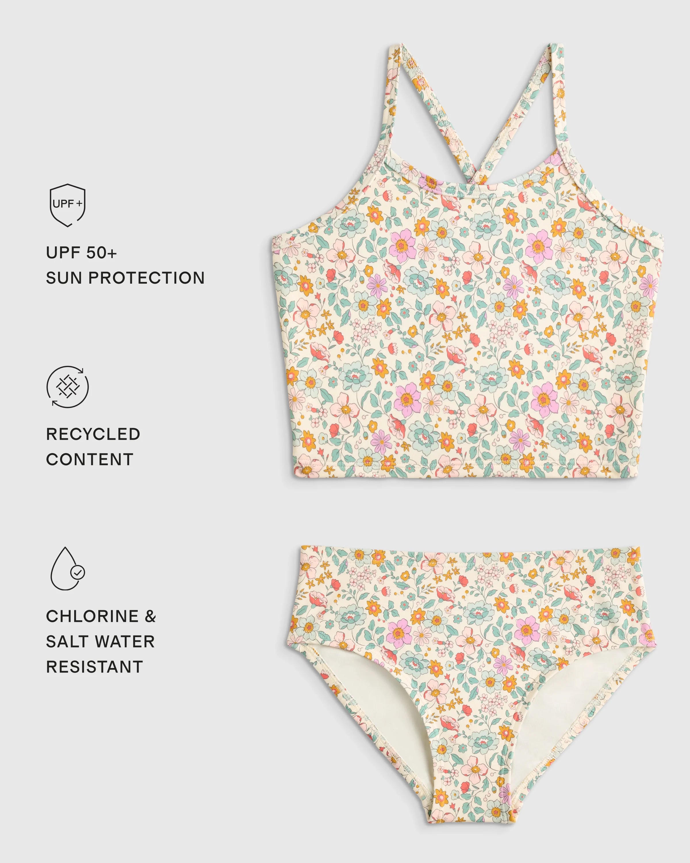 Tankini and Long Sleeve Raglan Rash Guard Set - 2T / Soft Ditsy Floral Secondary image