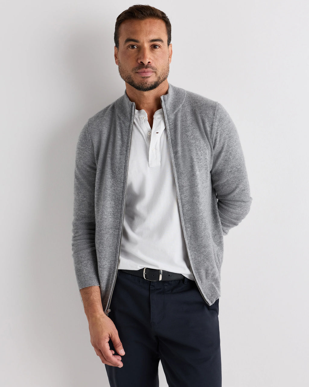 Mongolian Cashmere Full Zip Sweater - S / Teak