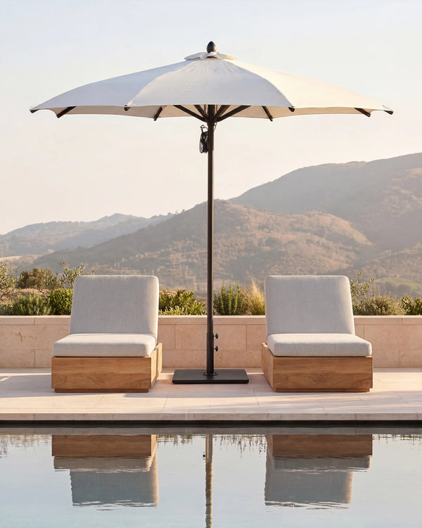 9' Round Sunbrella Outdoor Umbrella and Base - One Size / Natural/Black