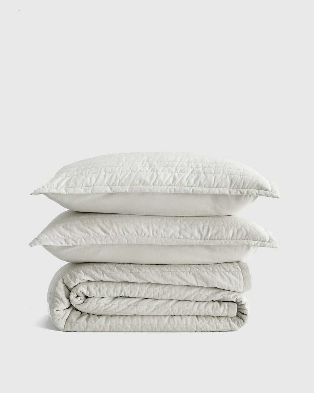 Organic Cotton Stripe Stitch Quilt Set - Twin / White
