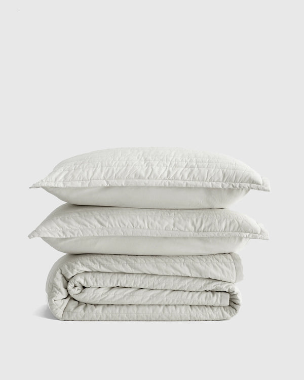 Organic Cotton Stripe Stitch Quilt Set - Twin / White