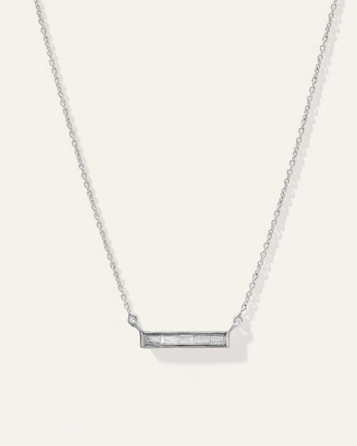 14K Gold Diamond Baguette Bar Necklace - One Size / White Gold Main image