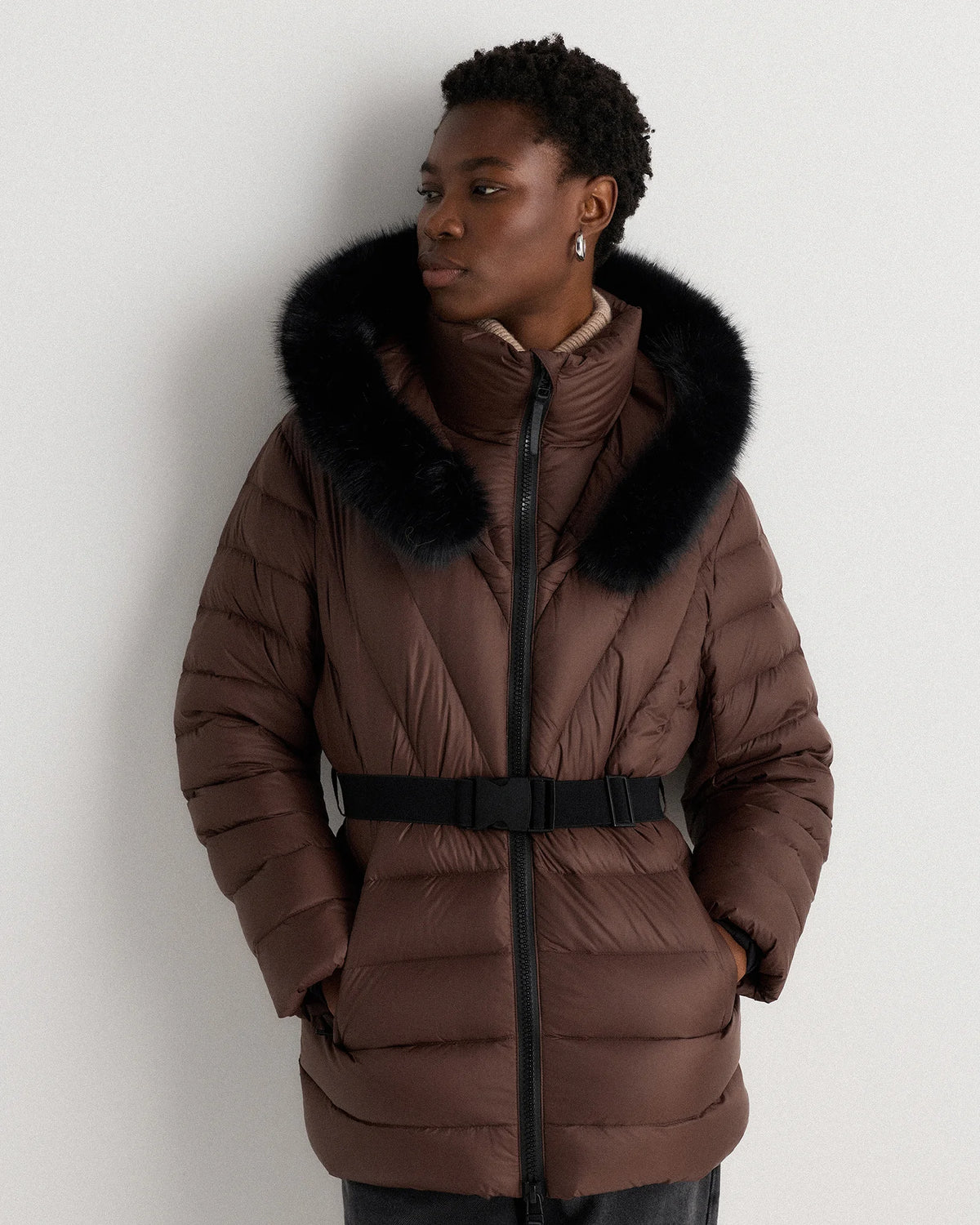 Responsible Down Belted Puffer Coat - XS / Hot Fudge