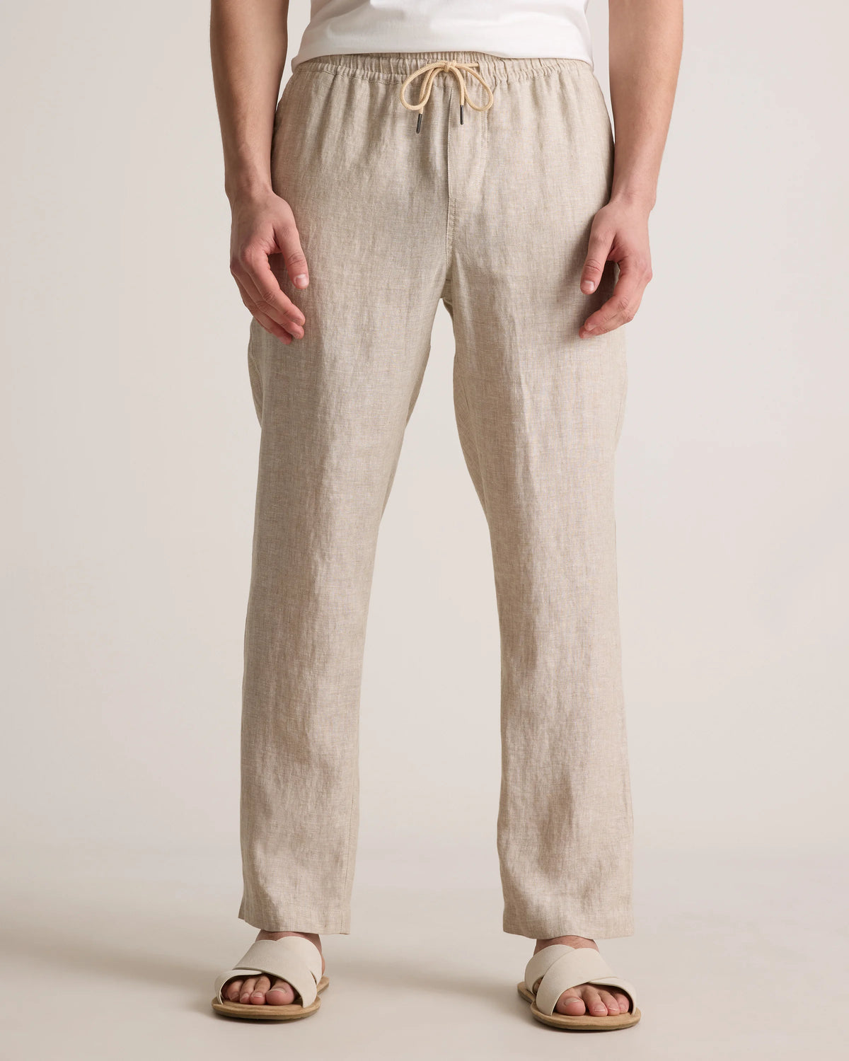 100% European Linen Drawstring Beach Pants - XS / Taupe Brown Chambray