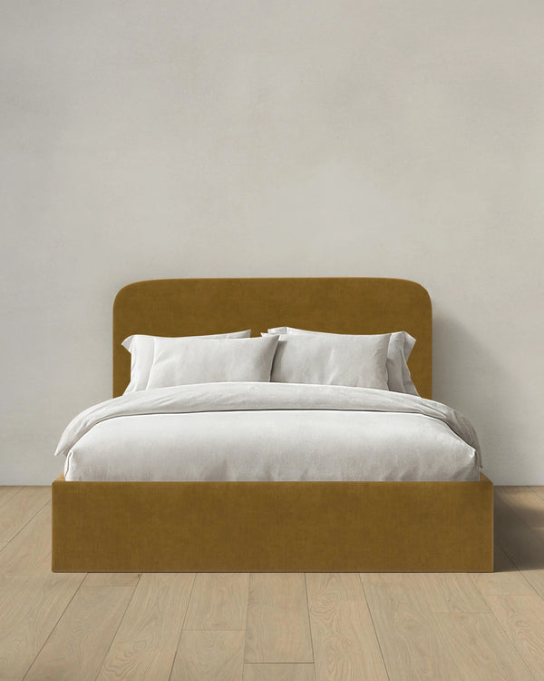 Curved Bed in Performance Velvet - Full / Walnut