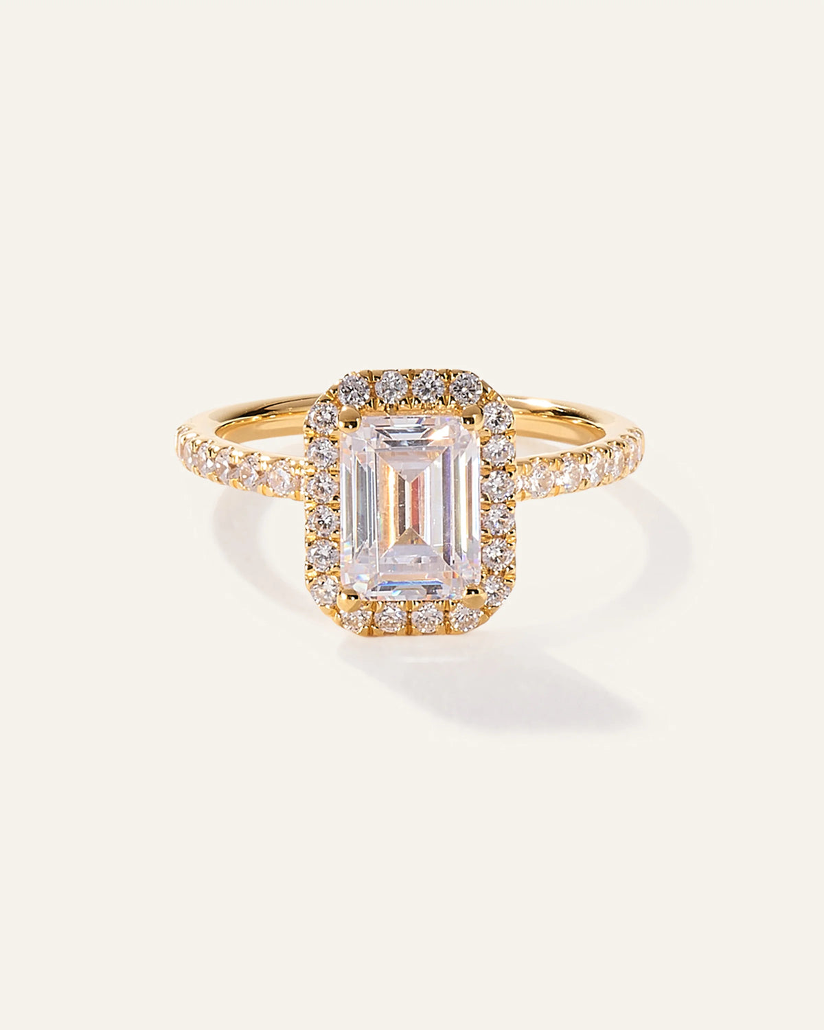 Lab Grown Diamond Emerald Halo Pave Engagement Ring - 2ct - 4 / Yellow Gold Main image