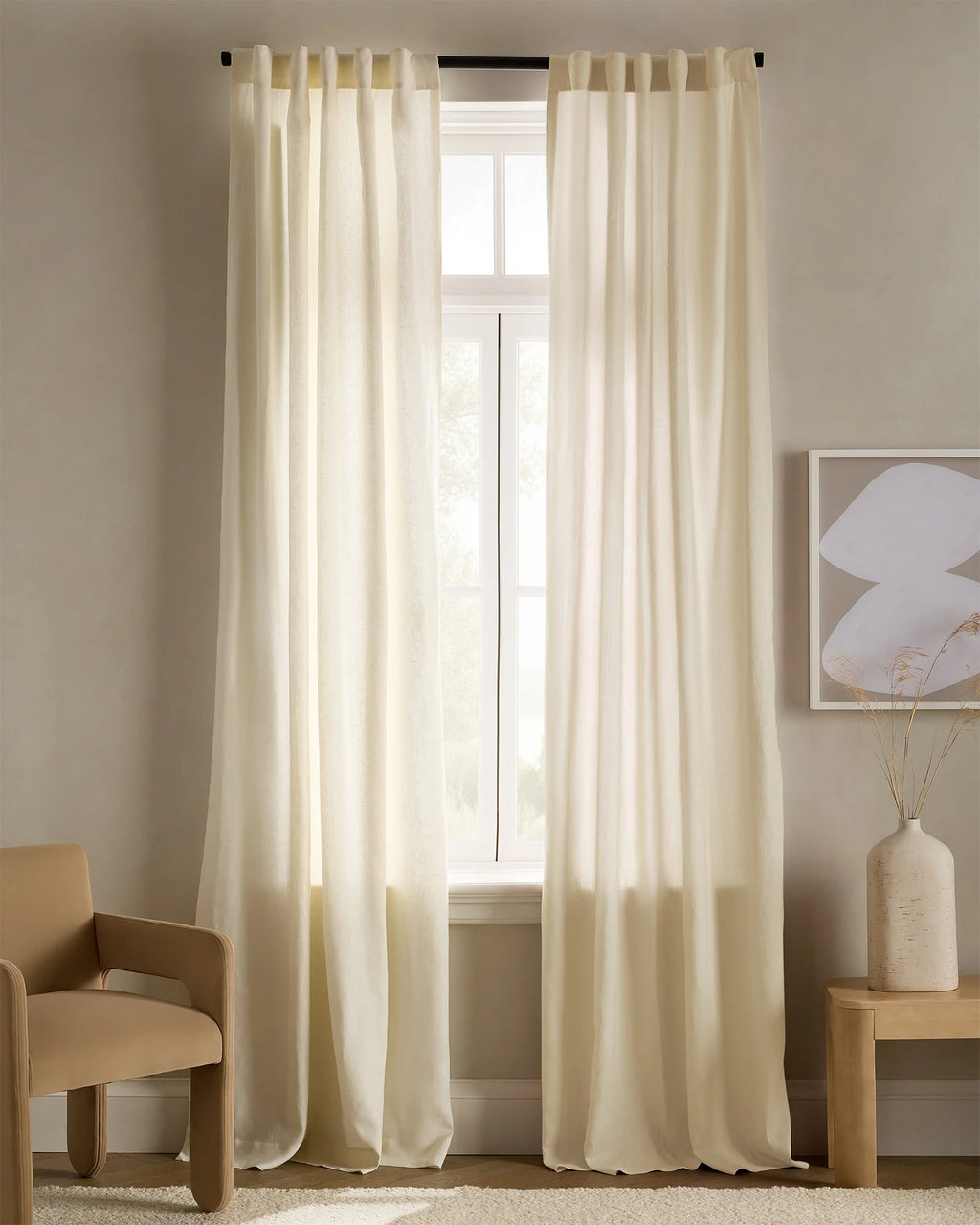 European Linen Curtain - Single Panel - 48x84 / Flax