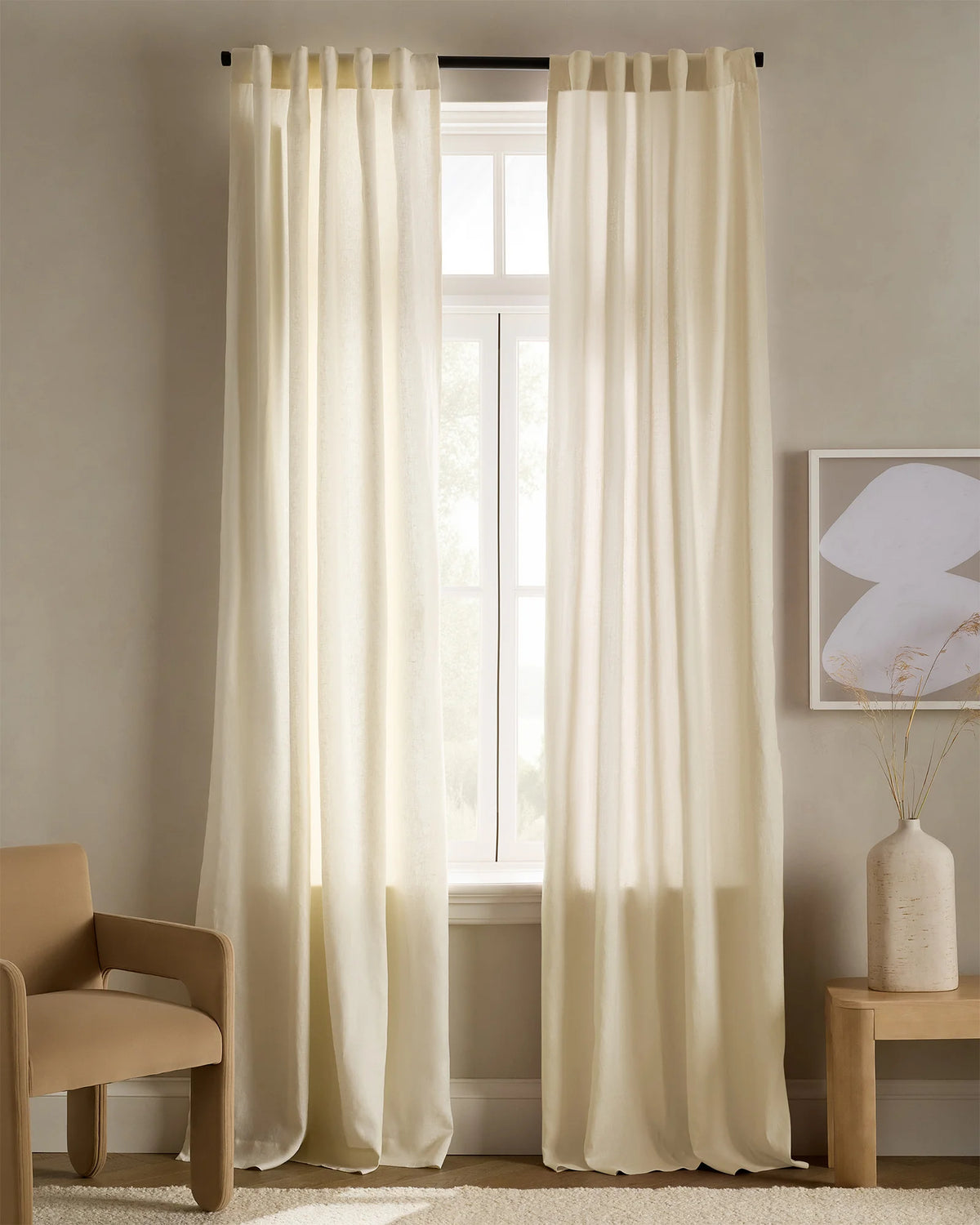 European Linen Curtain - Single Panel - 48x84 / Flax
