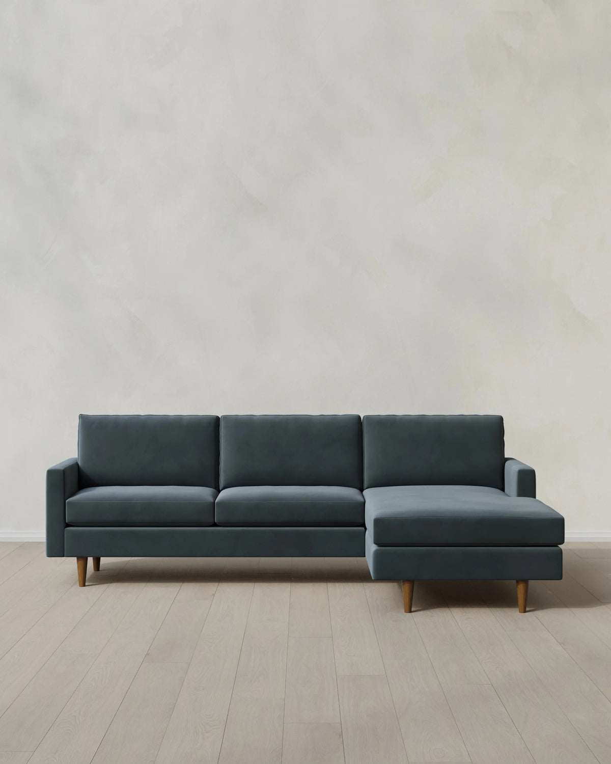 Atlas Midcentury Chaise Sectional in Performance Velvet - 106" Right Arm / Pine Main image