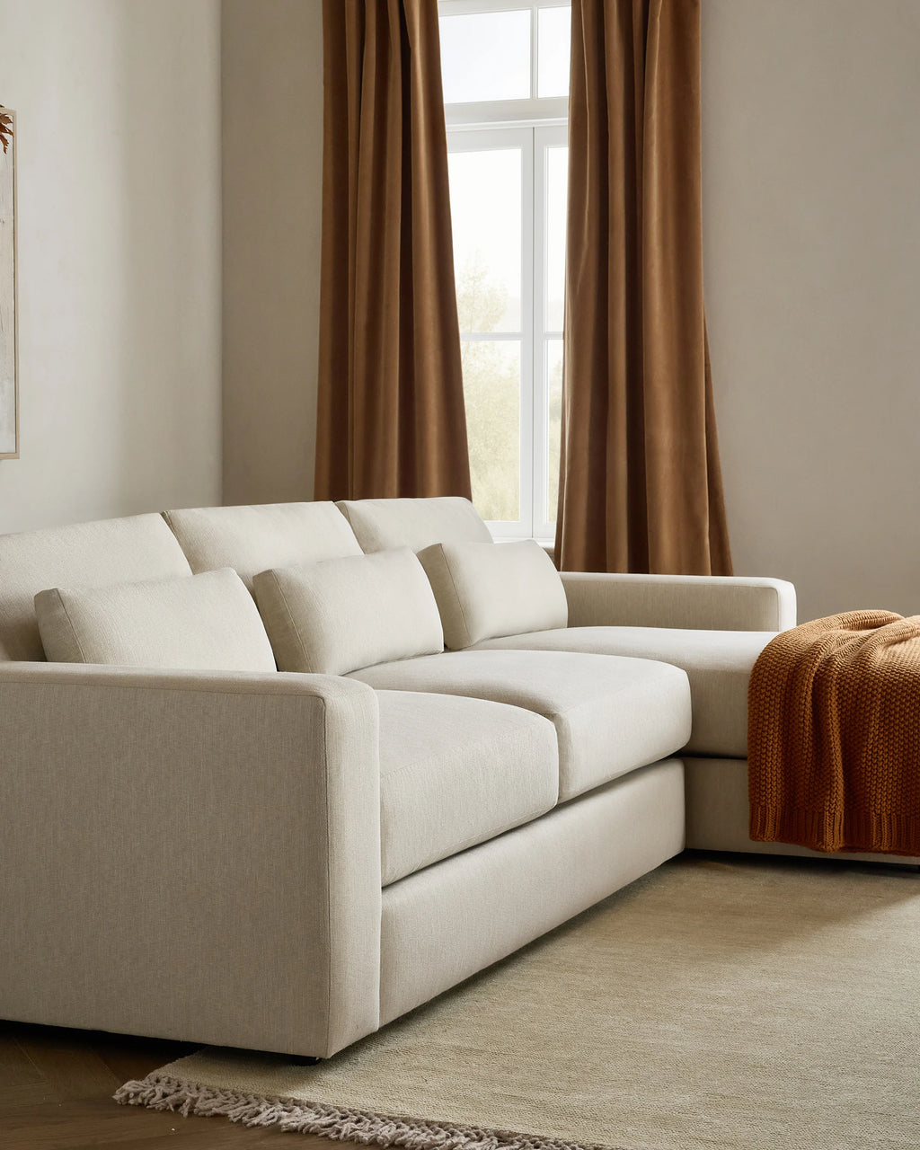 Ashford Deep Seat Chaise Sectional in Performance Chenille Linen Blend - 119" Right Arm / Ink