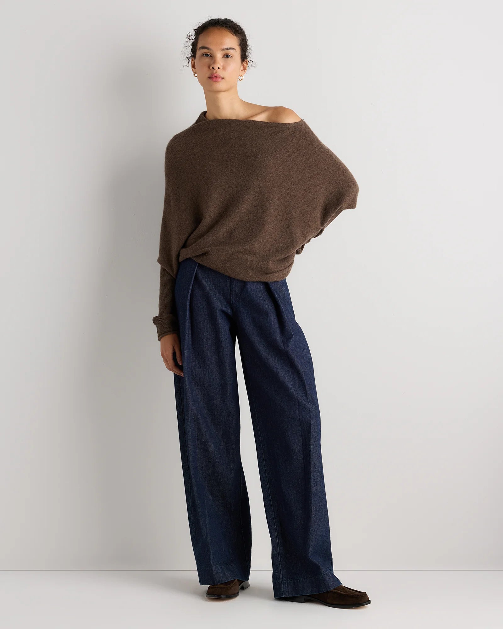 100% Mongolian Cashmere Asymmetric Draped Sweater - XS / Brown Secondary image