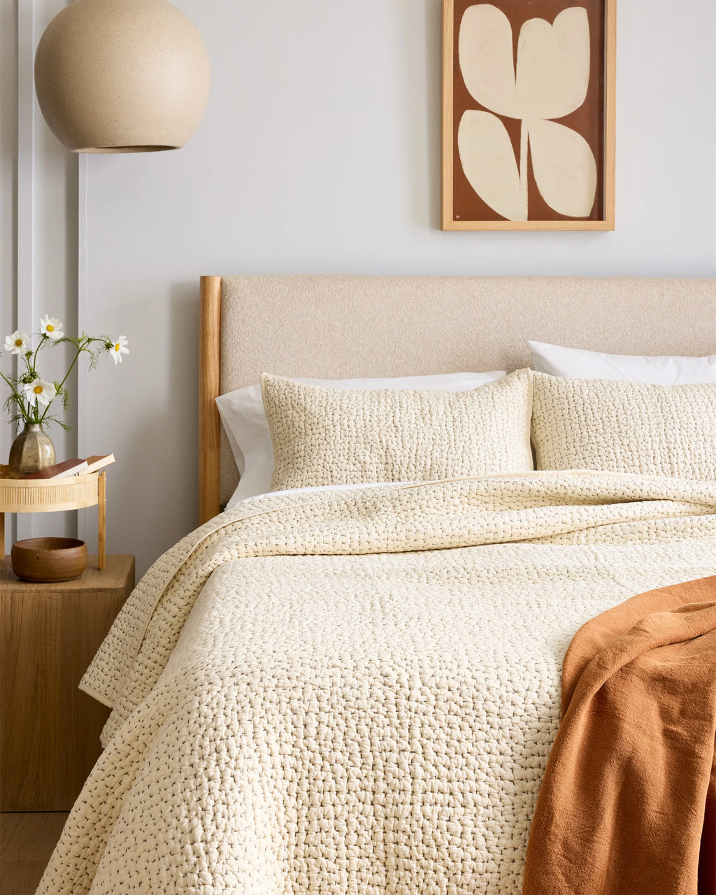Organic Cotton Hand Stitched Quilt Set - Twin / Stone