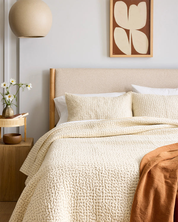 Organic Cotton Hand Stitched Quilt Set - Twin / Stone