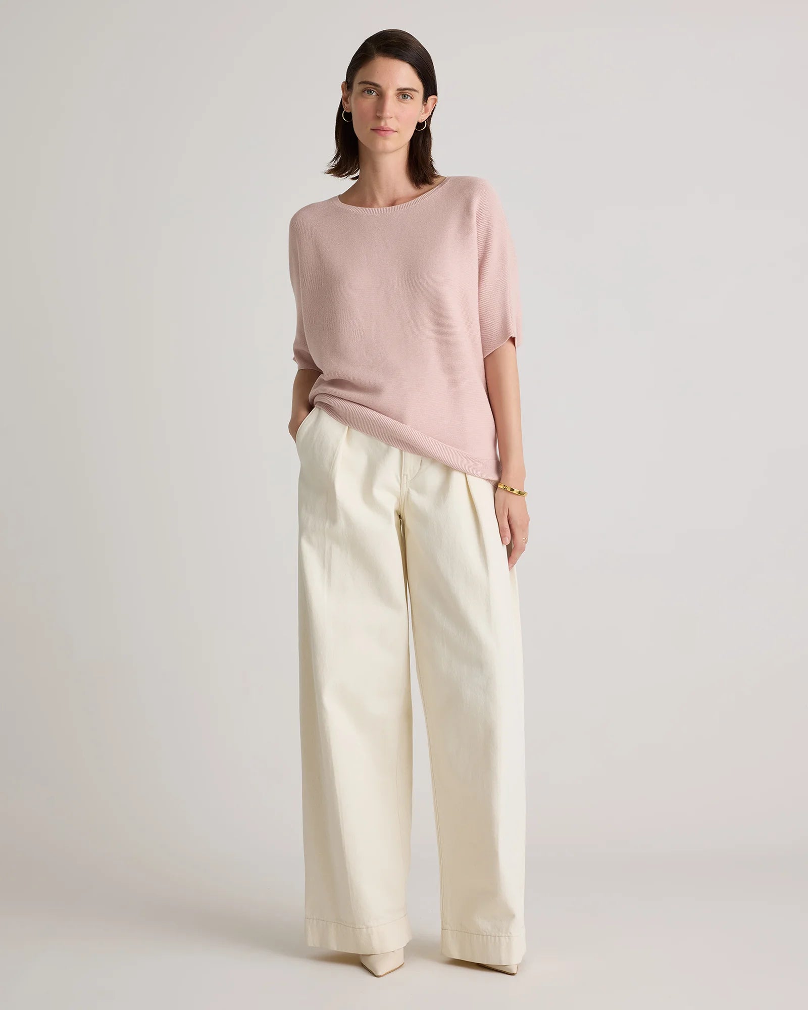 Lightweight Cotton Cashmere Link-Stitch Dolman Sweater - XS / Sugar Stone Secondary image