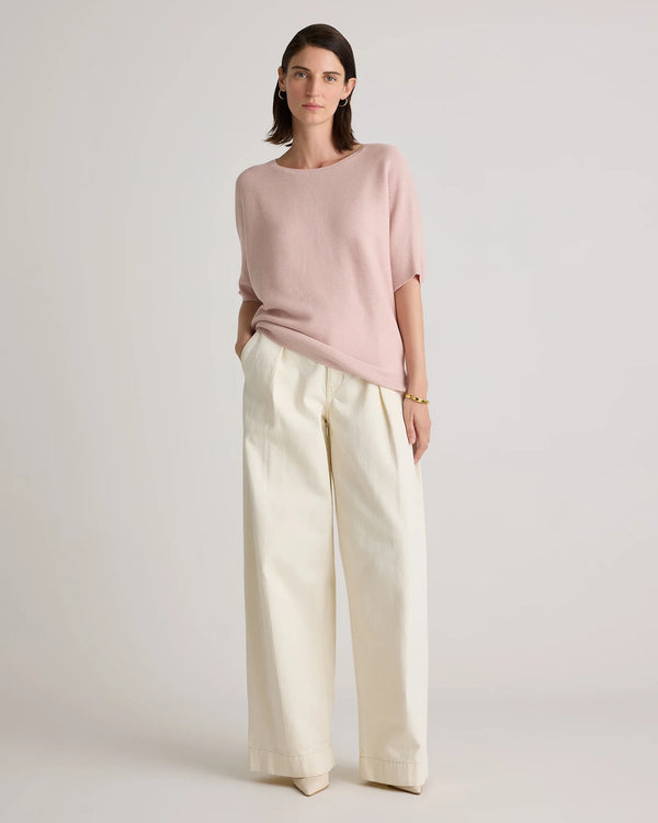 Lightweight Cotton Cashmere Link-Stitch Dolman Sweater - XS / Sugar Stone
