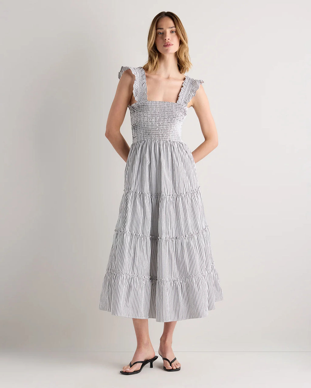 100% Organic Cotton Poplin Smocked Midi Dress - XS / Riviera Blue Heirloom Floral