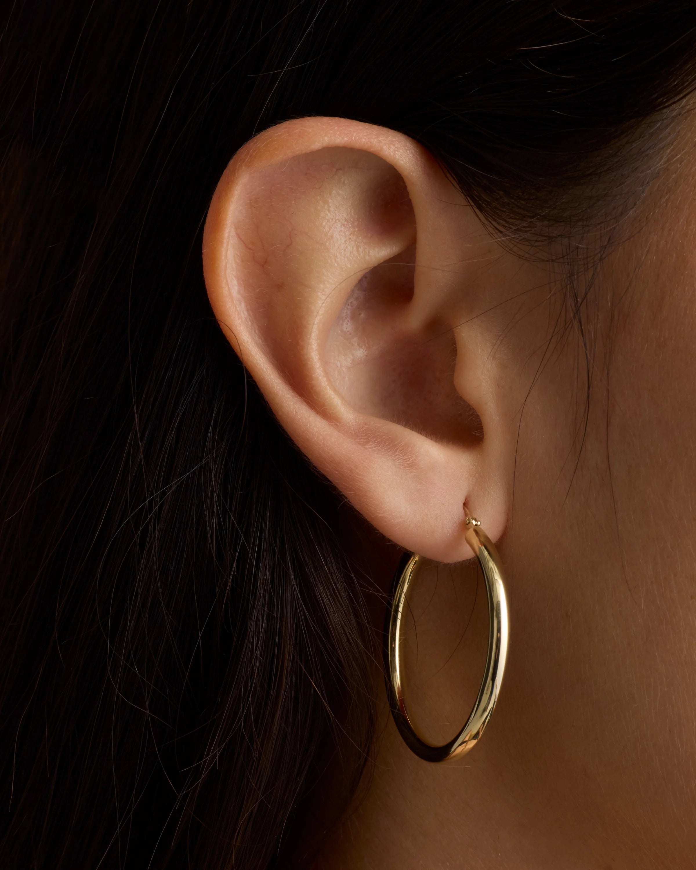 14K Gold 3mm Tube Hoops - 35mm / Yellow Gold Secondary image