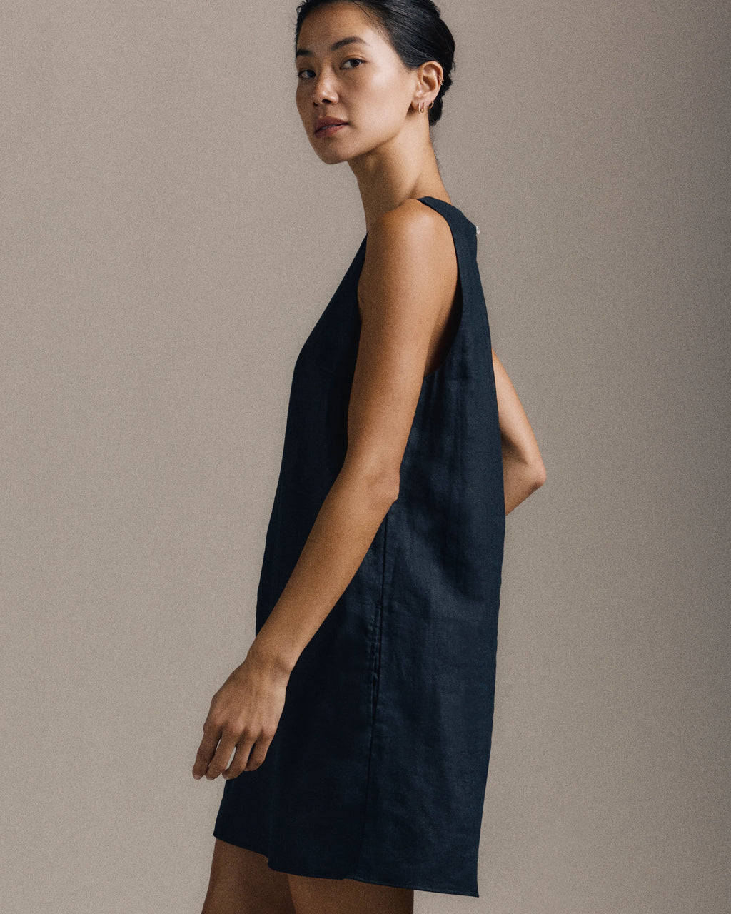 100% European Linen Tank Mini Dress - XS / Martini Olive