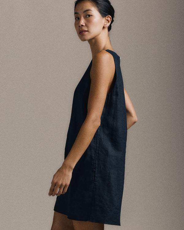 100% European Linen Tank Mini Dress - XS / Martini Olive