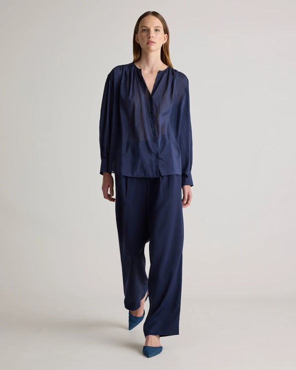 Cotton-Silk Voile Blouson Blouse - XS / Dark Navy