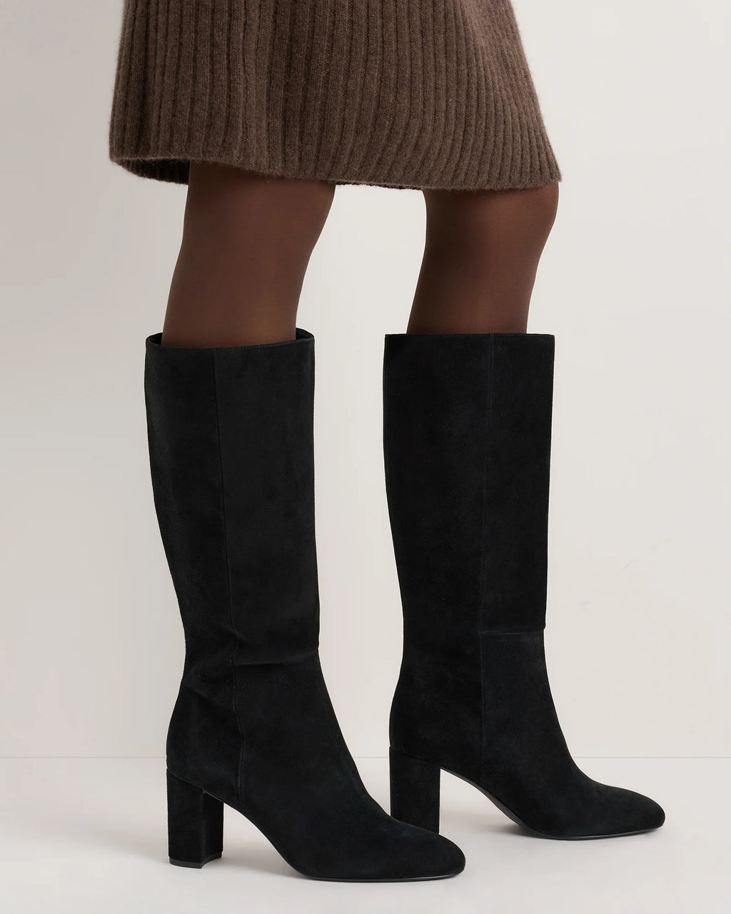 Italian Suede Block Heel Boots - 5 / Espresso Brown
