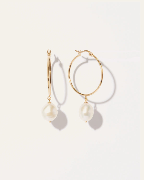 Large Organic Freshwater Cultured Pearl Hoops - One Size / Gold Vermeil