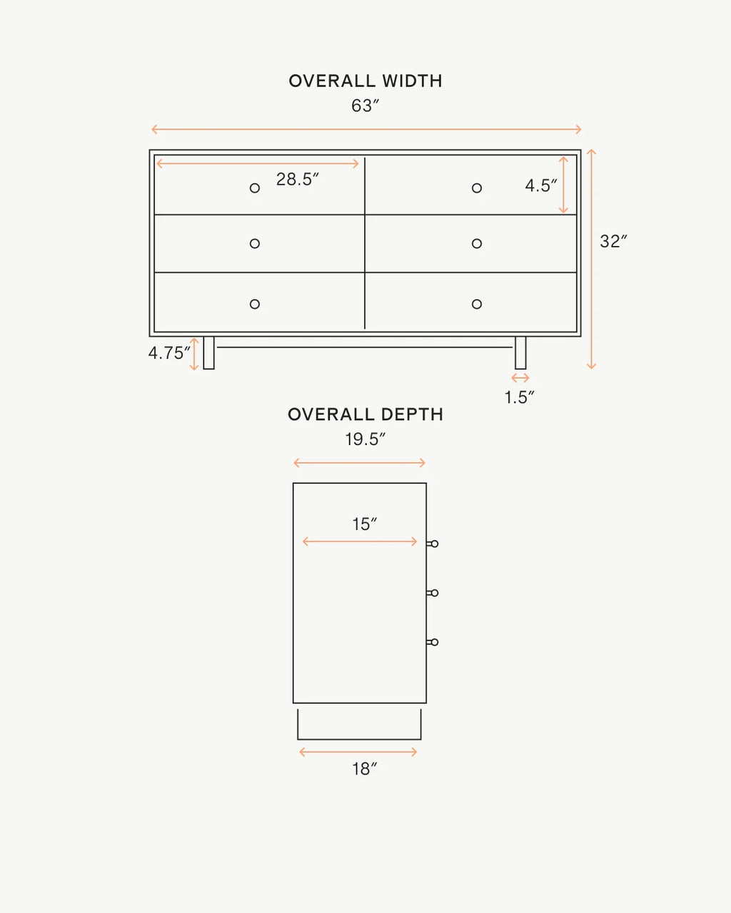 Solid Wood Platform 6-Drawer Dresser - One Size / Walnut Brown
