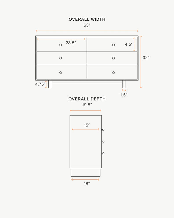 Solid Wood Platform 6-Drawer Dresser - One Size / Walnut Brown