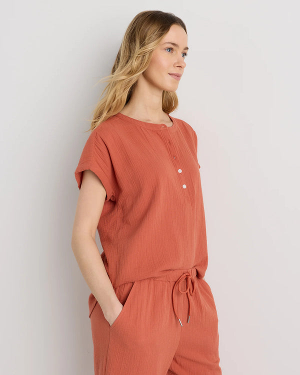 100% Organic Cotton Gauze Roll Sleeve Shirt - XS / Spiced Orange