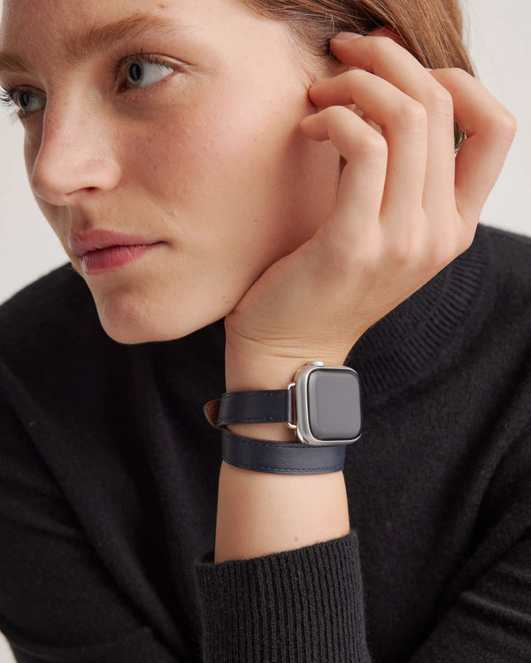 Leather Double Wrap Smartwatch Band - 38mm - 42mm / Dark Green